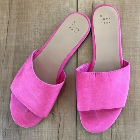 a new day Shoes - A New Day Heidi Hot Pink Faux Sueded Sandals Slides Size 8